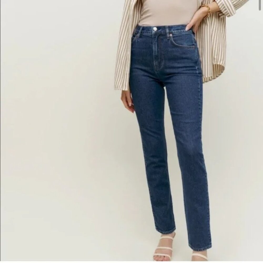 REFORMATION JEANS HIGH-RISE STRAIGHT JEANS ANKLE CUT STRETCH DENIM sz 26
